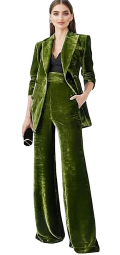 Velvet Suit for Women 2 PC Double Breasted Pants Suit Peak Lapel Formal Tuxedos Womens Business Outfit - Main Image