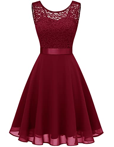 Berylove Mujer Vestido Corto de cóctel Top Falda de Encaje Columpio de Gasa para Boda de Bola BLP7005DarkRed S Cover