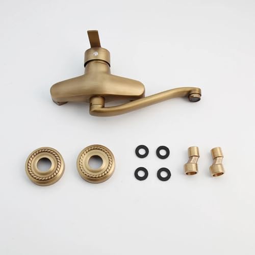 Grifo de lavabo de baño de latón antiguo monomando de pared 4