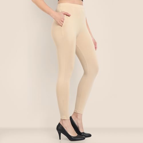 Image of ONE SKY Women Ankle Length Leggings | Premium Cotton Modal Spandex Blend | High Waist Stretchable & Bio-Washed Fabric | Colour-Lock | Ethnic Leggings for Women