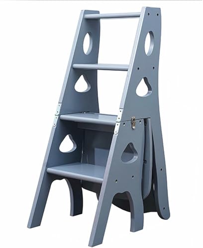 3-in-1 Folding Wood Staircase Stool with Storage Shelf - Space-Saving Step Stool for Home & Library, Multifunctional Design for Easy Access & nization