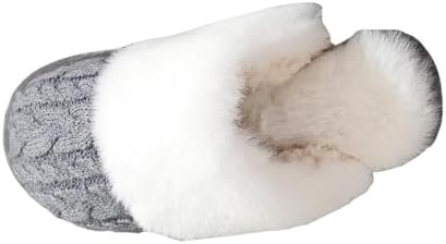 Slippers for Women Cable Knit Fuzzy Slides Warm Cozy Home Winter Shoes Fluffy Faux Fur Lined Slipper Indoor Outdoor