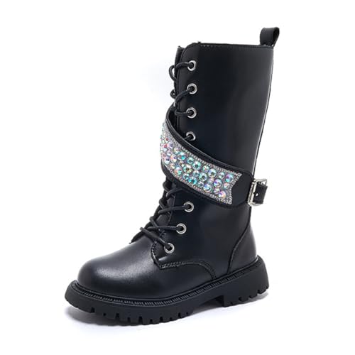 Kid's Girls Fashion Waterproof Side Zipper Mid Calf Combat Riding Boots Girl's Dress Princess Shoes Knee High Winter Boots