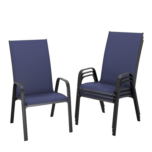 JEAREY 4-Piece Outdoor Stackable Patio Dining Chairs, All Weather Furniture for Lawn, Garden, Backyard & Poolside, Navy Blue
