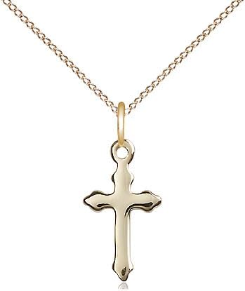 14kt Gold Filled Cross Pendant on a 13 inch Gold Filled Light Curb Chain.