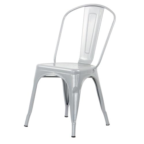 Image of Durabull - Tolix Style Metal Dining Chair – Industrial Stackable Steel Bistro Chair with Powder-Coated Finish for Kitchen, Cafe & Patio (Silver, Single)