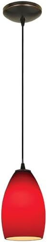 Champagne Glass Pendant - 1-Light Pendant - Cord - Oil Rubbed Bronze Finish - Red Glass Shade
