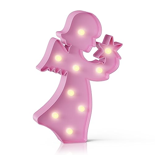 Ganrami Angel Pink Party Decorations, Battery Powered Angel Night Light for Kids, Girl Birthday Party Decorations, Pink Room Decor for Girls, Pink Wall Decor for Girls Bedroom