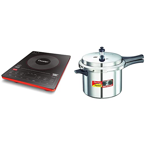 Image of Prestige Induction Cooktop PIC 32.0 + Prestige Popular Plus Induction Base Aluminium Pressure Cooker, 5 Litres, Silver COMBO