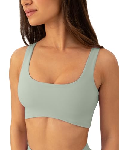 PAVOI ACTIVE Curve Hem Scoop Neck Sports Bra for Women - Medium Support Buttery Soft Low Cut Workout Yoga Bras - FlexFlow