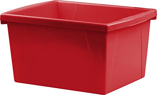 Image of Storex 4 Gallon Storage Bin - Plastic Classroom Organizer for Books and Supplies, Red, 6-Pack (61452C06C)