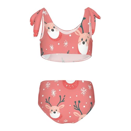KLL Christmas Pattern with Reindeer Girl Two Pieces Bikini Sets Scoop Neck Swimsuit Swimming Suits Cute Shoulder Strap2