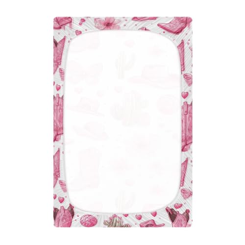 Image of Western Pinks Cowgirls Boots Crib Sheets Soft Breathable Fitted Baby Crib Sheets Mattress Cover for Girls Boys, 52 inch x 28 inch x 9 inch