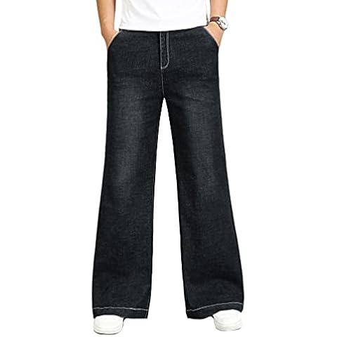 HAORUN Men Loose Flared Jeans Bell Bottom Stretch Wide Leg Denim Pants Retro Trousers, Black, 36 Cover