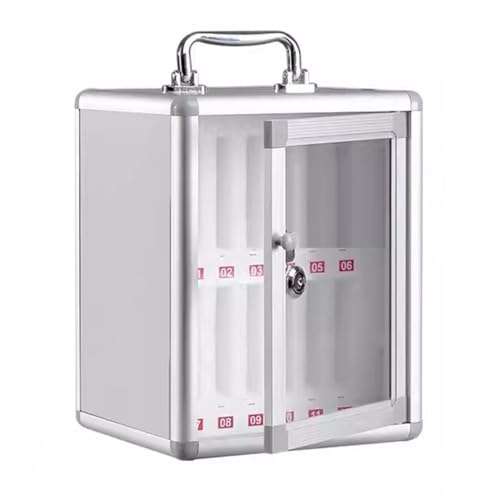 Wall-Mounted Mobile Phone Lockbox - 60 Slot Aluminum Storage Box with Handle &amp; Key, Secure Organizer for Offices, Schools, Events - Silver-A
