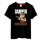 BOLOSS - T-Shirt Humour Super Chasseur Homme/Unisex, Cadeau Frère, Papa, Beau-Père, Papy, Chasseur, Chasse, Cadeau Homme Noël Anniversaire, Tee Shirt Blague, Drôle, Comique