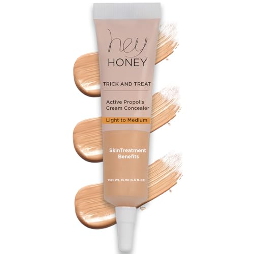 Hey Honey Skincare Trick & Treat Active Honey & Propolis Full-Coverage Concealer | for Rosacea, Acne & Blemishes, Dark Spots, Eye Dark Circles & Discoloration | Light to Medium Tone | 0.5 oz.