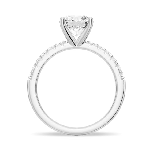 MSBLUE® 1.5ct Round Cut Moissanite Engagement Ring, Solitaire with Pavé Accents, 14K Gold Vermeil, Rhodium Finish4