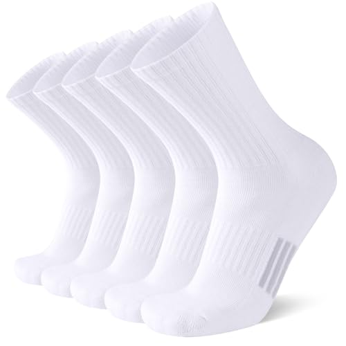 Heatuff Womens Crew Socks Cotton Running Cushion Athletic Calf Long Socks for Women 5 Pairs