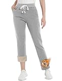 TACVASEN Women's Fleeced Lined Joggers Winter Trousers Sherpa Sweatpants Warm Tracksuit Bottoms with Pockets Light Grey M