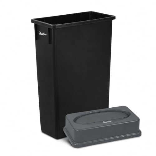 Image of PLASTIC PRINCE 23 Gallon Slim Trash Can with Swing Lid Commercial Rectangular Garbage Can with Drop Shot Lid Waste Bin with Double Flip Top for Restaurant Home Kitchen Office, Black /Gray