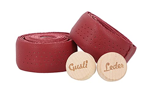 Gusti Echtleder Lenkerband Fahrrad - Fausto C. Damen und Herren 200 cm Griffband Griff Bartape Fahrradzubehör Rennrad inkl Korken Lederband Lenker Rot