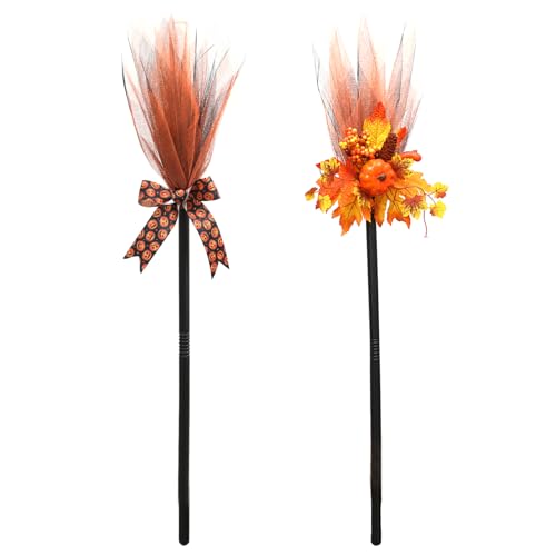 MISNODE 2 PCS Halloween Witch Broom, Cosplay Broom Prop Plastic Broom Props, Witch Flying Broomstick with Adjustable Handle, Plastic Halloween Witch Broomstick Accessories (B)
