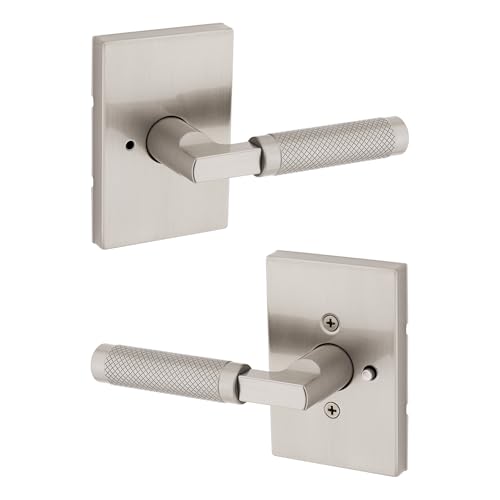 Kwikset Prava Interior Privacy Door Knurled Handle with Lock, Door Lever for Bathroom and Bedroom, Satin Nickel, Reversible Keyless Push Button Lock Door Lever, with Microban Protection - image 1