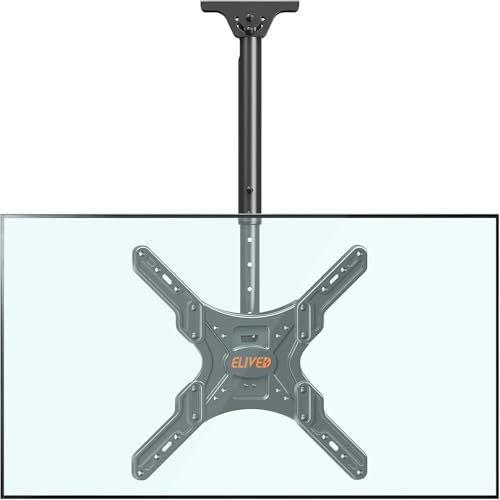 ELIVED Supporto da soffitto per TV per la maggior parte dei televisori da 24 – 65 pollici, piatto e curvo fino a 45 kg, max. VESA 400 x 400 mm, altezza regolabile per tetto piatto o tetto inclinato,