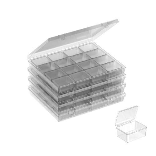 Image of Bead Organizer - 64-Compartment Clear Plastic Craft Organizers and Storage Box with Secure Hinged Lid, Jewelry Charms & Diamond Painting Art Supplies Organizer for Beads, Small Parts (64 pcs)