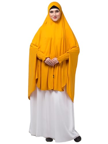 Image of NAZNEEN Women's Full Coverage Khimar Hijab with Sleeves and Under Cap |Solid Pattern Cotton Set for Hajj, Umrah, and Prayer| Comfortable One-Size Head CoveR