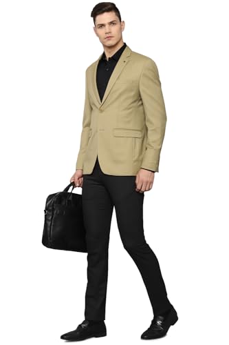 Image of Louis Philippe Men Khaki Slim Fit Solid Formal Blazer