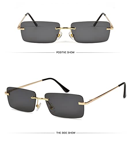 besbomig Retro Bezramowe Okulary Przeciwsłoneczne Kobiet Mężczyzn, Vintage Modne Prostokątne Okulary Przeciwsłoneczne Bez Oprawek Małe Ochrona UV400 dla Męskie Damskie