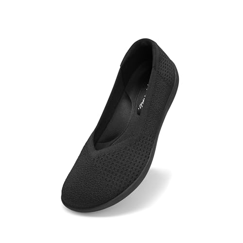 Arromic Wide Toe Box Flat Shoes Women Slip on Wide Width Flats Comfortable Ballet Flat Shoes Knit Dressy Washable Soft Walking Shoes