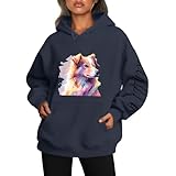 Sudadera con capucha para mujer con estampado de gato y perro, para relajación, lindas sudaderas para mujer, azul marino, XXL