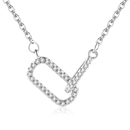 ALEXCRAFT Silver Necklace for Women, Double Round with Diamond Pendant Necklace Charm Pendant Adjustable Chain Diamond Clavicle Chain Delicate Jewelry Gift for Wedding Parties