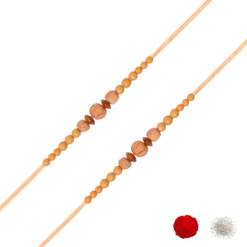 Image of I Jewels Sandalwood Beads Rakhi With Roli Chawal & Rakshabandhan Card for Men /Bro /Brother (Style 2)
