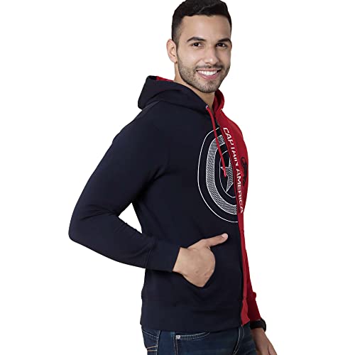 Image of Free Authority Captain America Printed Regular Fit Navy Blue Cotton Men Hoodie Sweatshirt