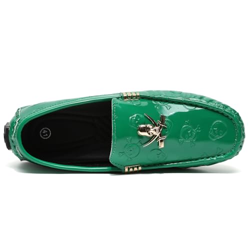 Men's Penny Loafers Patent Leather Skull Pattern Loafers Slip-On Driving Moccasins with Gold Skull Buckle Accent Boat Casual Dress Shoes4