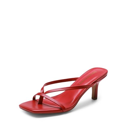Image of DREAM PAIRS Kitten Heels for Women Flip Flops Slip on Low Heels Open Square Toe Thong Heeled Strappy Sandals Slides Comfortable Dress Shoes