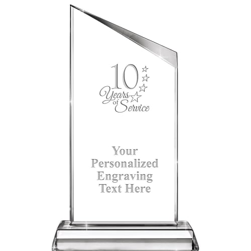 Crown Awards 10 Years of Service Custom Crystal Trophy, 9" Ascent Engraved Trophy Years of Service Corporate Award