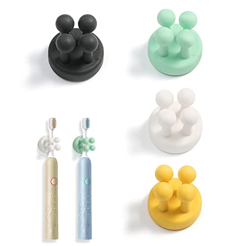 Csuntikulo 4 Soportes de Silicona para cepillos de Dientes,Soporte Cepillo Dientes de Baño Sin Taladro, Soporte de Afeitar para Ducha Sin Clavos Sin Marcas,Soporte multifunción