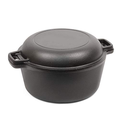 Commercial Chef Seasoned Cast Iron 5 Quart Dutch Oven w Skillet Lid