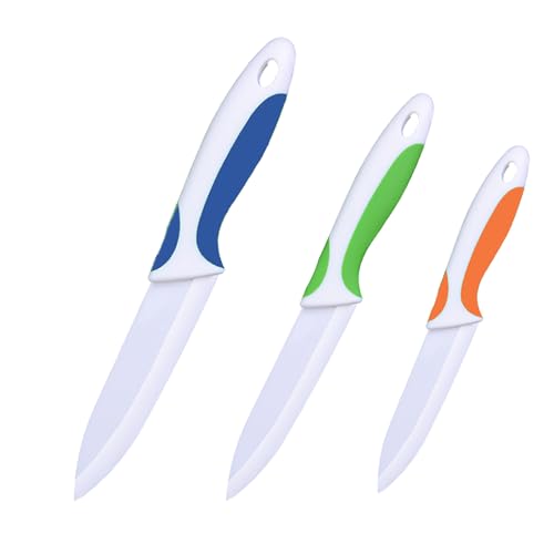shoplease Juego de cuchillos de cerámica profesional, mango amarillo, hoja blanca, juego de cuchillos de cocina de 3 piezas, 3 pulgadas, 4 pulgadas, cuchillas de 5 pulgadas