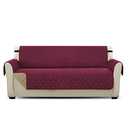 PETCUTE Housse de canapé Luxe matelassé Chaise Protecteur canapé Housse pour Animaux de Compagnie Extra Doux Toutes Tailles Vin Rouge Trois Places