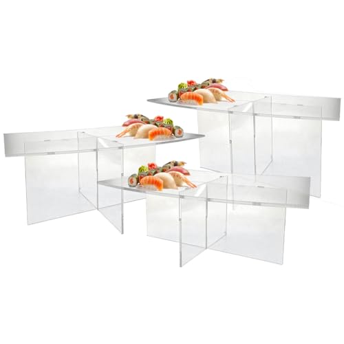 OnDisplay Cross Tier Acrylic Display Rack/Stand - Clear Food Display Stage for Parties, Weddings, Birthdays (Set of 3 - One of Each Size)