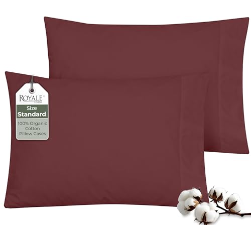 Image of ROYALE LINENS 100% Organic Cotton Percale Pillowcases Set of 2 - Standard Size Percale Pillowcase - Standard Set of 2 Pillow Cover - Breathable, Cool & Crisp Pillow Cases (20 inchx26 inch, Red)