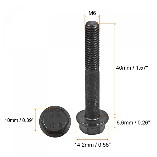 Image of uxcell Metric M6x40mm Hex Flange Bolts, 5pcs 10.9 Grade Carbon Steel Hexagon Head Screws