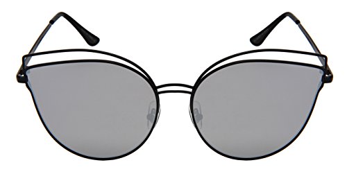 Edge-I-Wear Fashion Cat Eye Cut Out Large Sunnies w/Flat Mirrored Lens 3166-FLREV-1 (BLK.m)2