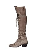  Minetom Damen Winterstiefel Overknees Stiefel Blockabsatz Stiefeletten Langschaft Mode PU Leder Schuhe Retro Niet Seitenreißverschluss Schnüren Boots Khaki 38 EU